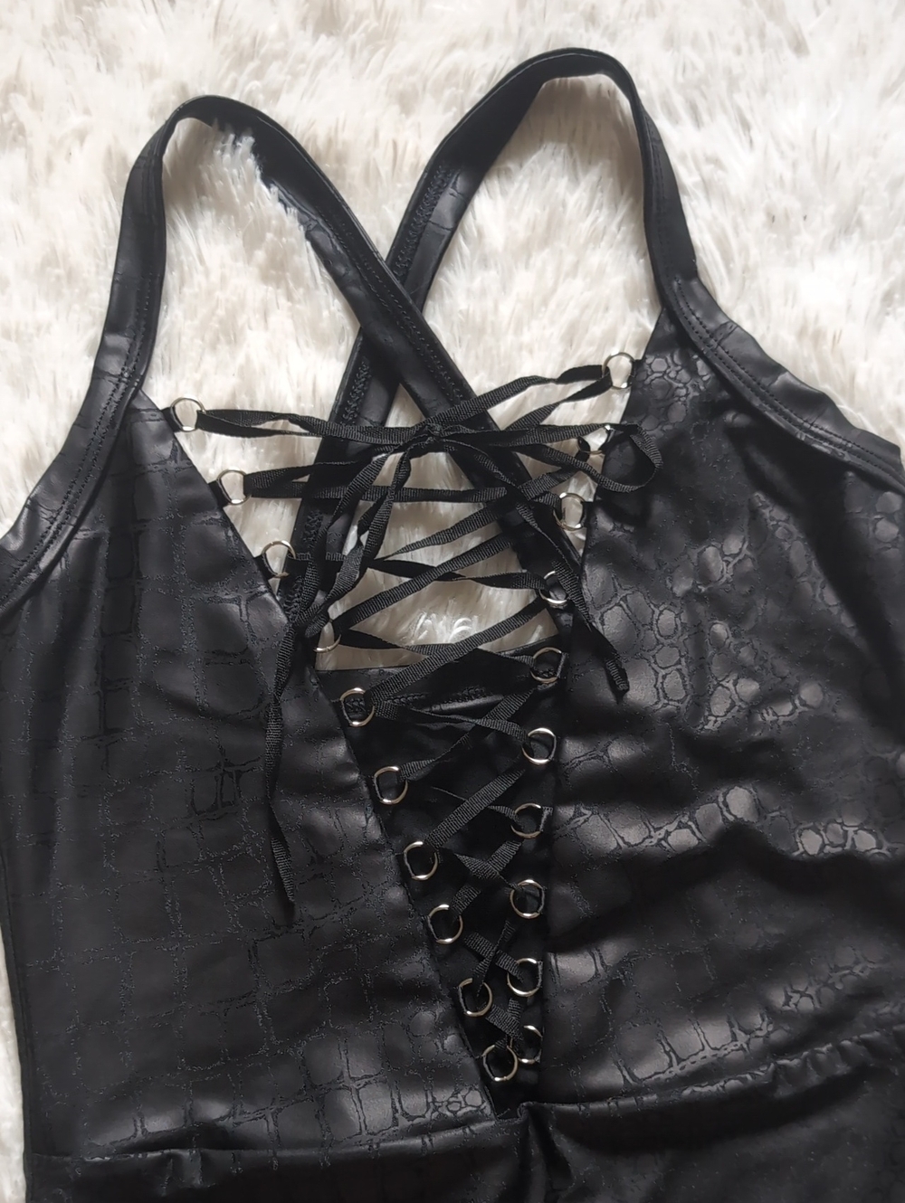 Blackmilk A Lot of Croc Lace Up Corset Faux Leather Crocodile Bodysuit Medium - Picture 6 of 14